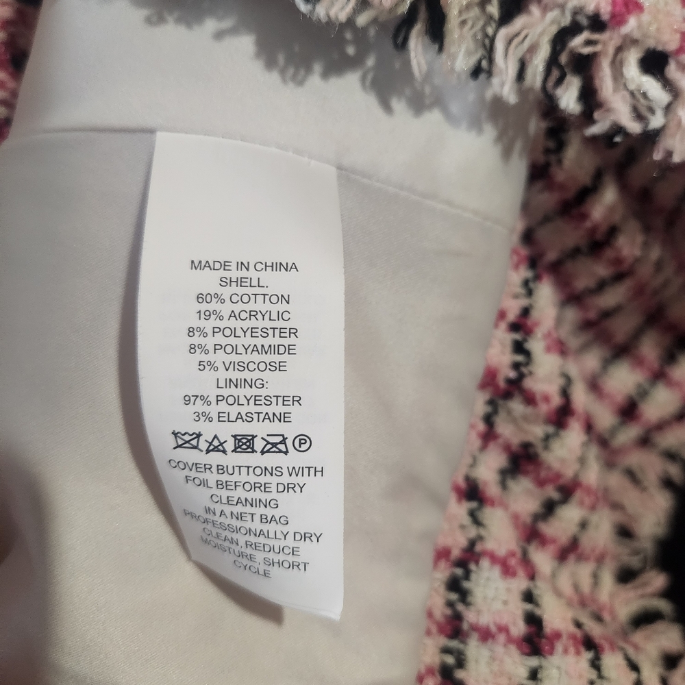 Kate Spade New York Pink Cropped Tweed Peplum Jacket Size 8 Fringe Bold Buttons - Picture 15 of 15
